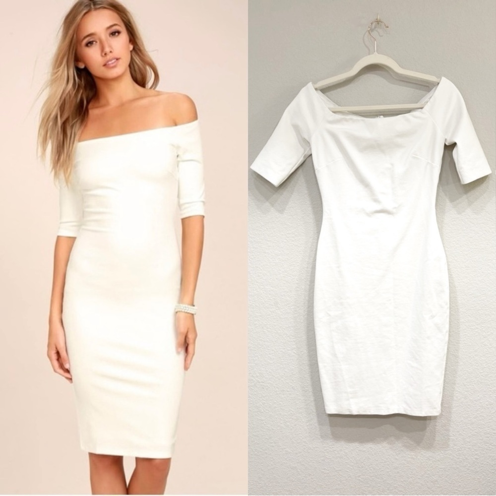 NWOT Lulus Girl Can't‎ Help It Ivory Off-the-Shoulder Midi Dress
